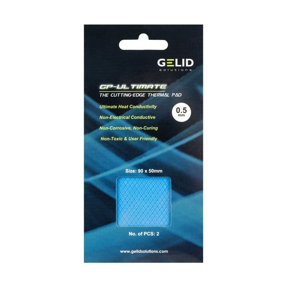 0.5mm GP-Ultimate Thermal Pad 2 Pack - 15 W/mK (90x50x0.5) - GELID Solutions - High Performance & Conductivity Silicone Heatsink Gap Filler for Graphics Cards & Consoles