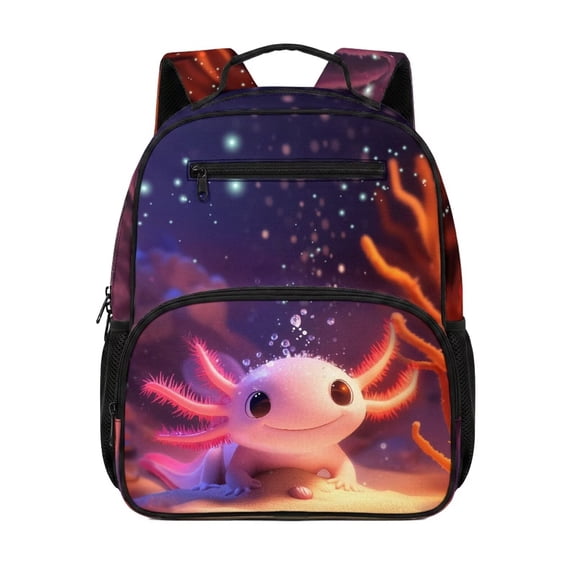 KUIFORTI Cute Axolotl Toddler Backpack for Girls Kids School Bag with Front Pockets Lightweight Adjustable Straps for Preschool Kindergarten Back to School Gifts