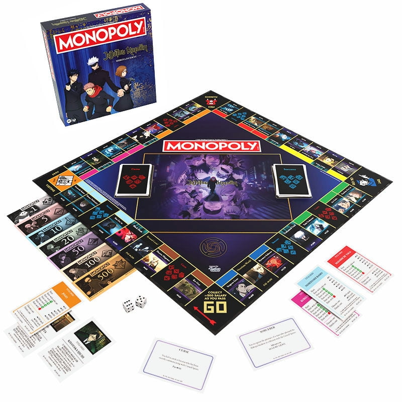 MONOPOLY: Jujutsu Kaisen Edition Board Game, Buy Sell Trade Locations from the Shibuya Incident Arc, Featuring 6 Custom Tokens: Yuji Itadori, Panda, Satoru Gojo & More