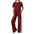 thumbnail image 2 of Womens Summer Two Piece Sets Sportswear Wide Leg Pants Casual Sports Set Travel Vacation Short Sleeve Sets Matching Sets Women Clothing, 2 of 7