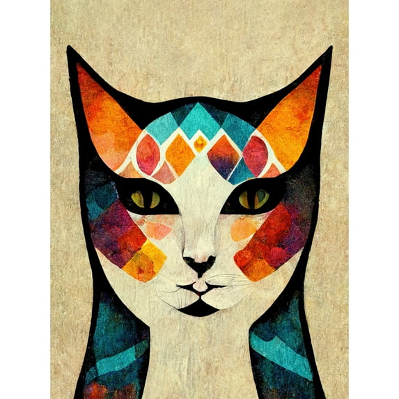 Abstract Cat Modern Nouveau Boho Illustration Unframed Wall Art Print Poster Home Decor