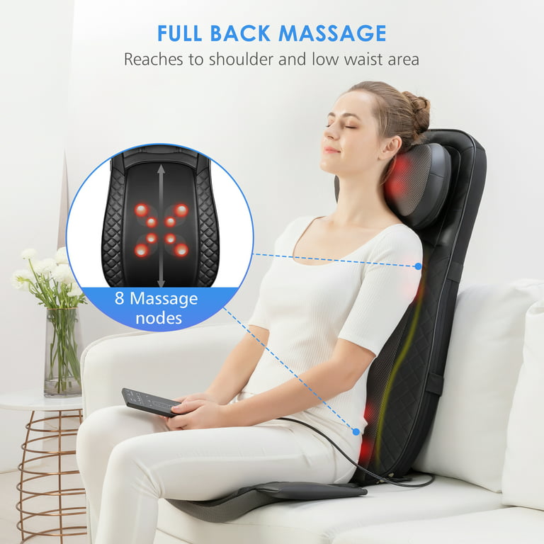 Comfier Shiatsu Neck Back Massager with Heat, Adjust Height Massage Chair  Pad, 8 kneading Massage Nodes Seat Cushion Massagers-Black 