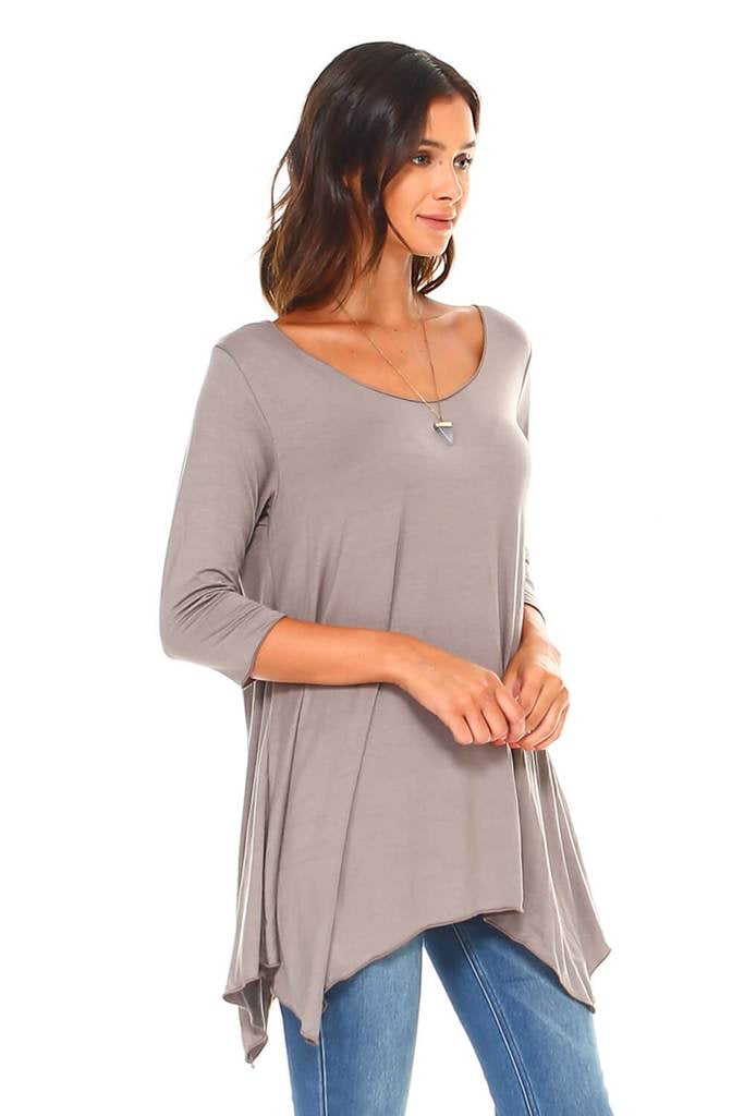 Navy Blue Made in USA Regular and Plus Size Simplicitie Womens 3//4 Sleeve Loose Fit Flare Swing T Shirt Tunic Top