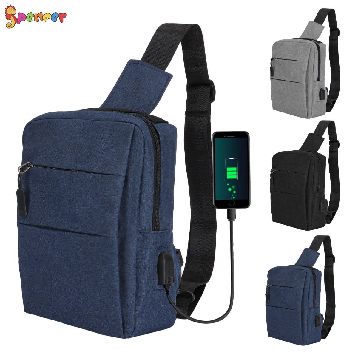 Spencer Men Crossbody Sling Bag Adult Sling Backpack Chest Bag Satchel Single Shoulder Messenger Bag Daypack Backpack for Cycling Camping Hiking Black