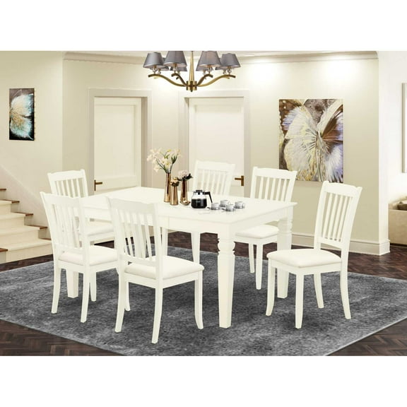 East West Furniture Dining Room Set Linen White, WEDA7-WHI-C