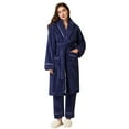 thumbnail image 5 of Matching Couples Pajamas Unisex Soft Plush Robe Cozy Warm Bathrobe Fuzzy Female Long Spa Robe Sleepwear Long Sleeve Loungewear with Pockets 2 Piece Navy XXXL, 5 of 5