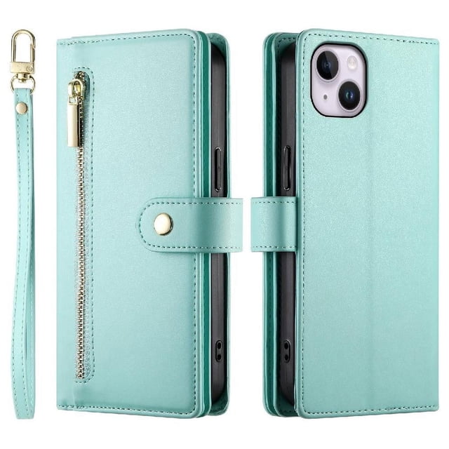 GANGXUN Étui à Rabat en Cuir pour iPhone 14 Plus - Sangles Longues et Courtes, design Portefeuille