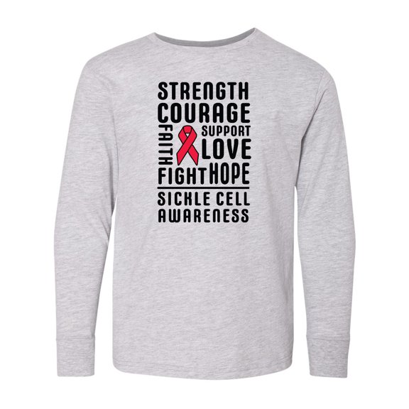 Inktastic Sickle Cell Awareness Strength Courage and Support Long Sleeve Youth T-Shirt
