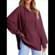 thumbnail image 1 of Sudadera con Capucha Extragrande para Mujer, Informal, de Larga, de Punto Gofre, con Cordón Ajustable y Abertura Lateral con Bolsillo. Vino Tinto XXL, 1 of 9