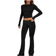 thumbnail image 2 of BLCHUNen 2 Piece Tracksuits Sets for Women Cropped Fitted Crew Neck Pullover Long Sleeve Tops and Flared Pants Fall Outfit Sets, 2 of 7