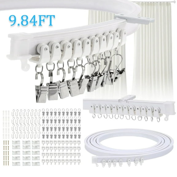 OhhGo Flexible Bendable Ceiling Curtain Track, 3M/9.84FT Flexible Bendable Mount Curtain Rail Ceiling Track with Hooks & Accessories Set, for Room Divider, Shower Curtain, White