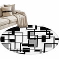 thumbnail image 2 of Black Grey Geometric Round Area Rug 3.3 FT, Non Slip Small Entryway Kitchen Mat, Modern Abstract Art White Washable Soft Circular Rug Non-Shedding Door Mat for Bathroom Playroom Kids Room, 2 of 9