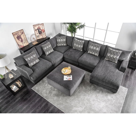 Contemporary Modular Sectional U-Shaped Right Chaise Sectional Gray Chenille fabric Living Room Furniture Couch Lounge Guest