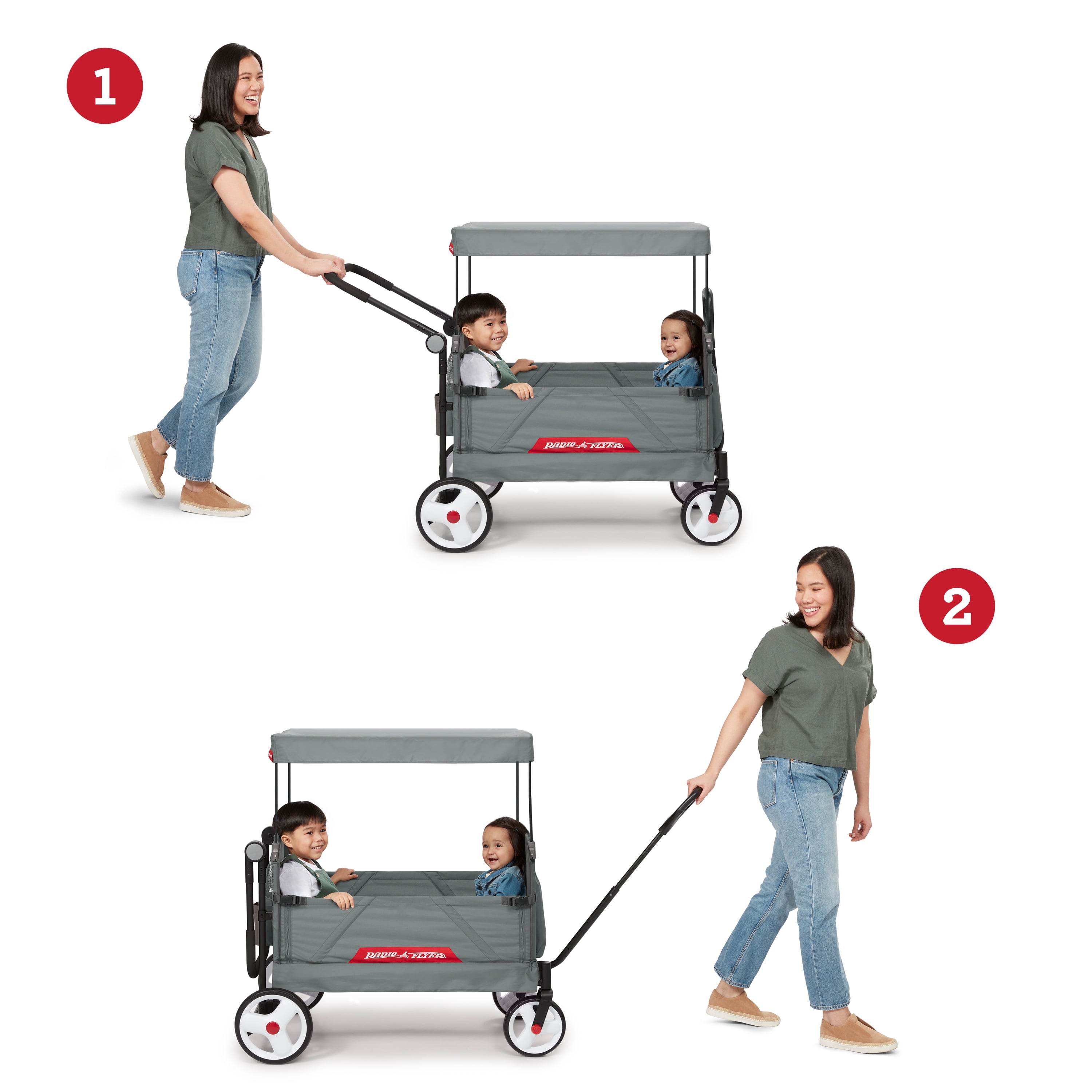 Radio Flyer Compass Kid & Cargo Stroll ‘N Wagon®, Gray Push and Pull Folding Fabric Wagon, for Kids 1 Year and up