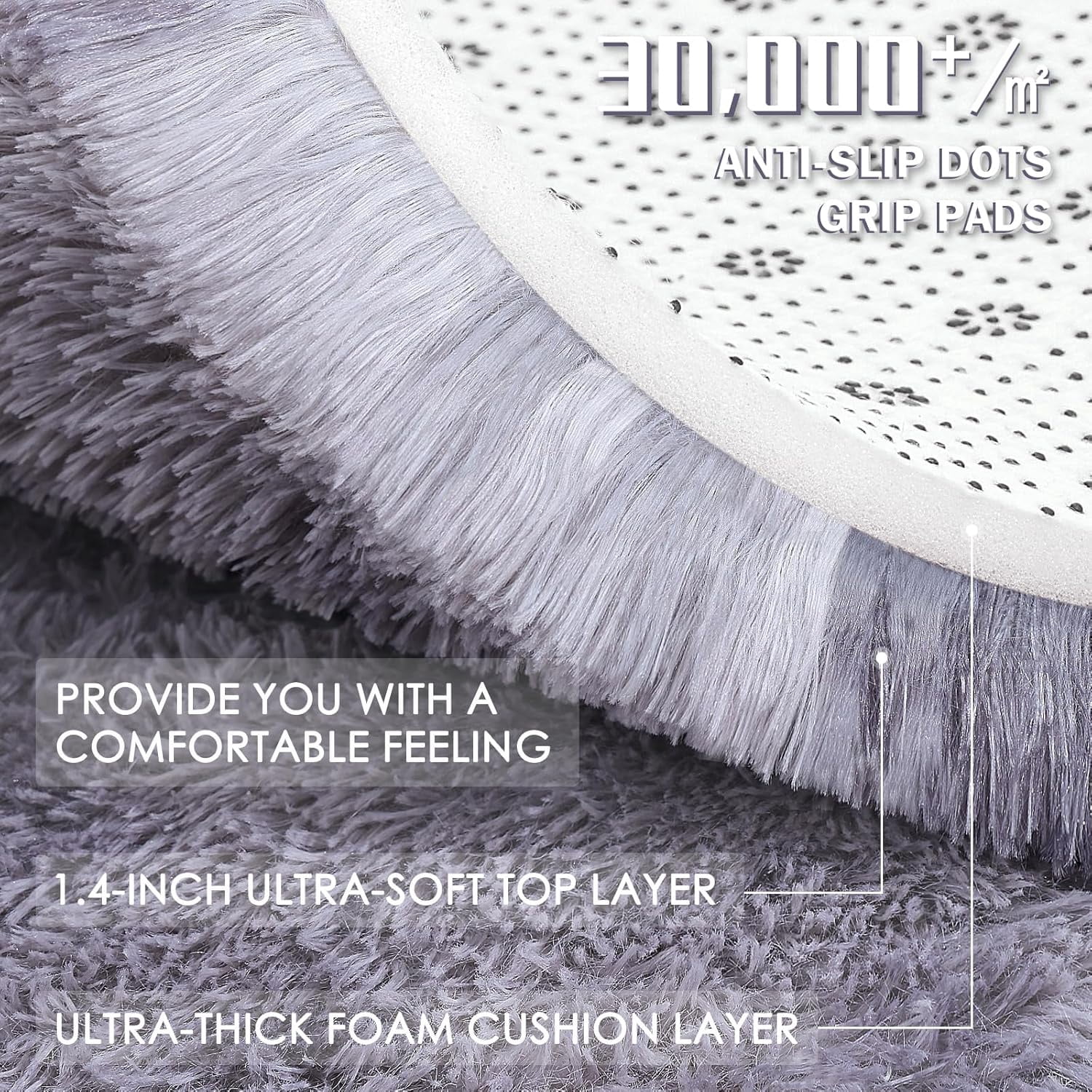 Buganda Soft Shag Area Rug, Washable Non-Slip Rug for Living Room Bedroom, Modern Decor Carpet, 8'X10', Light Grey