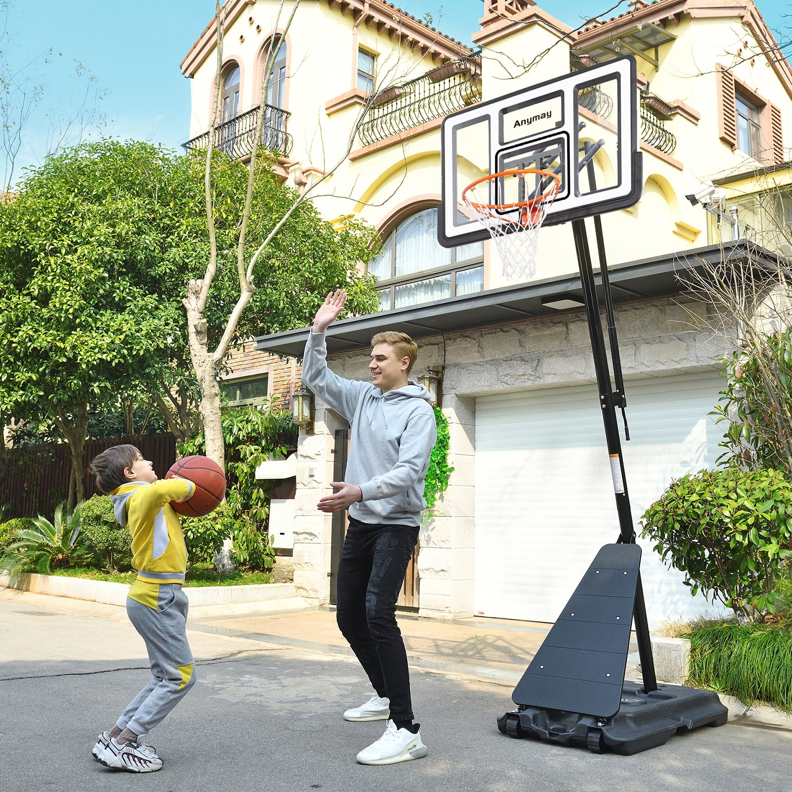 Basketball Hoop Outdoor 44-48Inch Impact Backboard, 5.3-10FT Height Adjustable Basketball Hoop Goal System with Portable Wheels for Adults