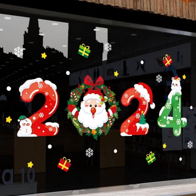 Pegatinas de Navidad para ventana, calcomanía de pared artesanal de copos de nieve de Papá Noel, decoraciones navideñas para el hogar, adornos de Año Nuevo, regalo 2023, 2024