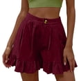 thumbnail image 4 of Shorts for Women Dressy Casual High Waist Ruffle Hem Wide Leg Short Loose Elegant Summer Vacation Shorts with Pocket Red XL, 4 of 6