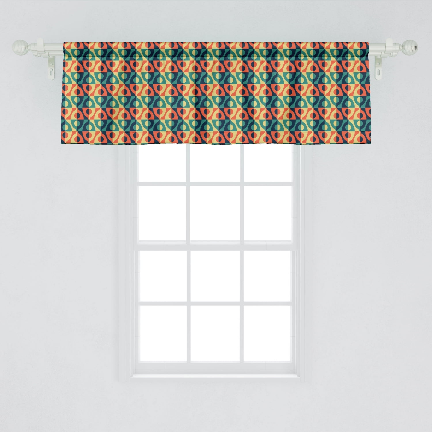 Ambesonne Geometric Window Valance, Checkered Grid Style Squares