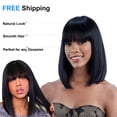 thumbnail image 3 of SUCS Women Short Straight Black Wig with Bangs, 12 Inches, 3 of 6