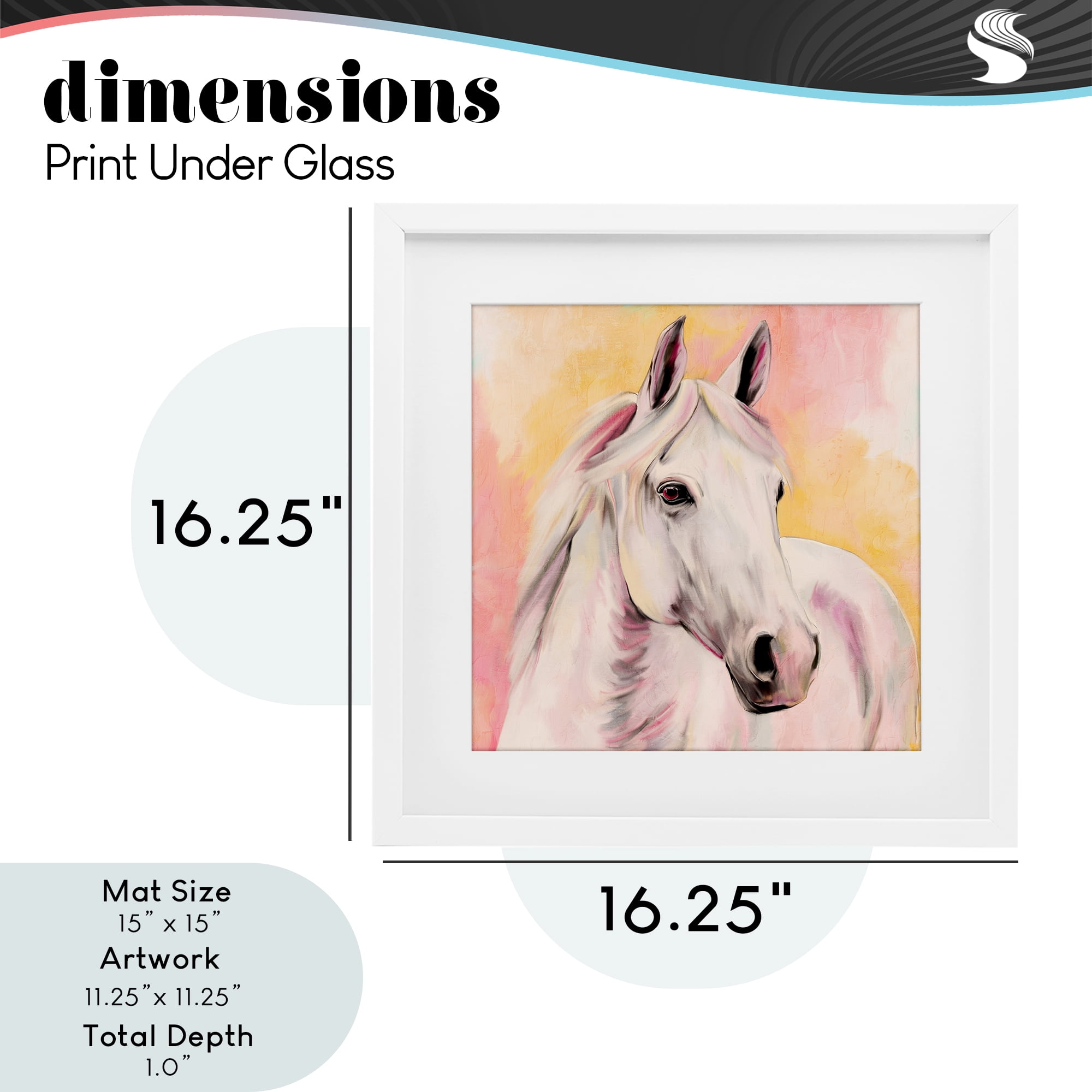 Sunset White Horse White Framed Print Under Glass, design by Kim Allen