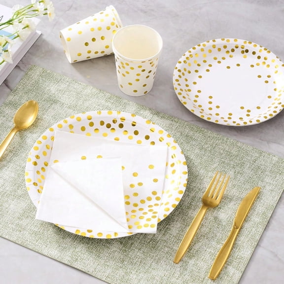 Xipavic 175PCS Party Packs White Gold Paper Plates Disposable Dinnerware Set for 25 Guests