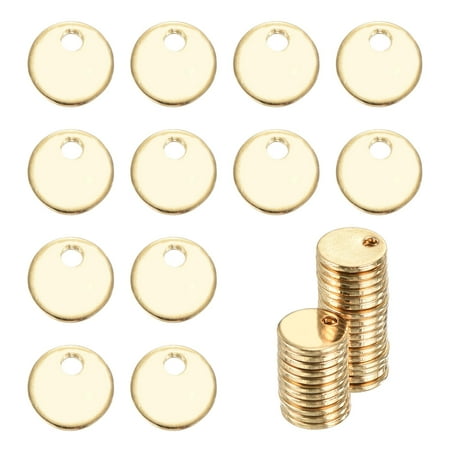 Uxcell 25Pcs Stainless Steel Blank Stamping Tag Engraved Stainless Steel Round Charm Pendant with Holes 6mm/0.24  Gold Jewelry Making Earring