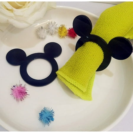 

Mickey Napkin Rings Set of 12PCS Cartoon Acrylic Black Napkin Rings Wedding Party Decor Birthday Party Table Decor