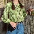 thumbnail image 3 of Women's Long Sleeve Round Neck Plaid Shirt Blouse Tops, 3 of 3