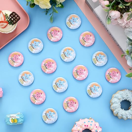 Serencatcher Twinkle Twinkle Little Star Gender Reveal Button Pins, 24pcs Twinkle Little Star Gender Reveal Team Girl or Team Boy Button Pins, Moon Star Party Favor Gift Tags for He or She Baby