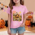 thumbnail image 2 of Child Girls Halloween Shirts for Girls Spooky Pumpkin Short Sleeve Shirts Kids Crewneck Tops Halloween Gifts Little Kids Tops Size 9-10 Years, 2 of 5