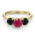 thumbnail image 3 of Gem Stone King 18K Yellow Gold Plated Silver Red Ruby and Black Sapphire Engagement Ring for Women | 2.38 Cttw | Round 6MM | Gemstone July Birthstone | Size 9, 3 of 6