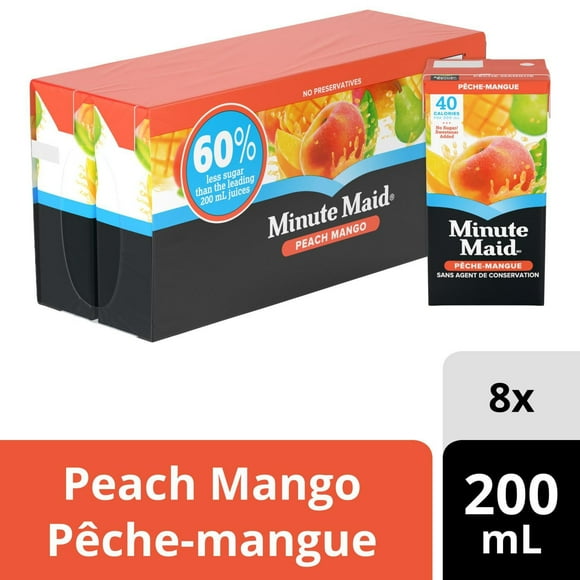Boisson Minute Maid Pêche-mangue sans sucre ajouté, boîte à boire de 200 ml, paquet de 8 200 x ml