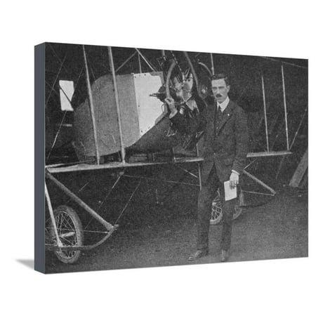 One of the best instructors: Lewis WF Turner standing by a Caudron training biplane, 1913 Stretched Canvas Print Wall Art By Flight