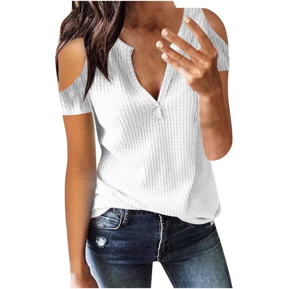 Giftesty Women's Solid Color V-Neck Comfortable Loose T-Shirt Short Sleeve Blouse Casual Tops