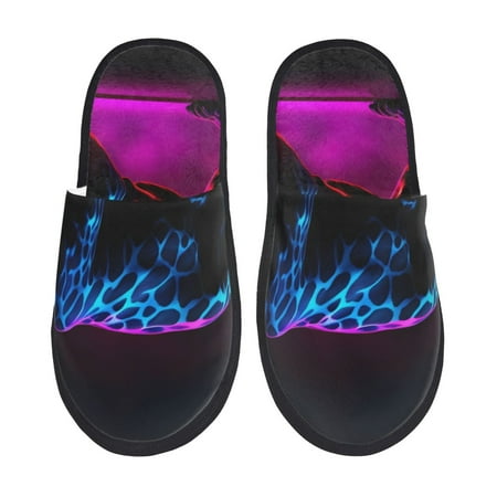 

Fuzoiu Futuristic Purple Panther A、 Print Unisex Furry Slippers Plush Indoor Shoes Trendy House Slippers Anti-Skid EVA Sole House Shoes for Home Office and Travel -Medium