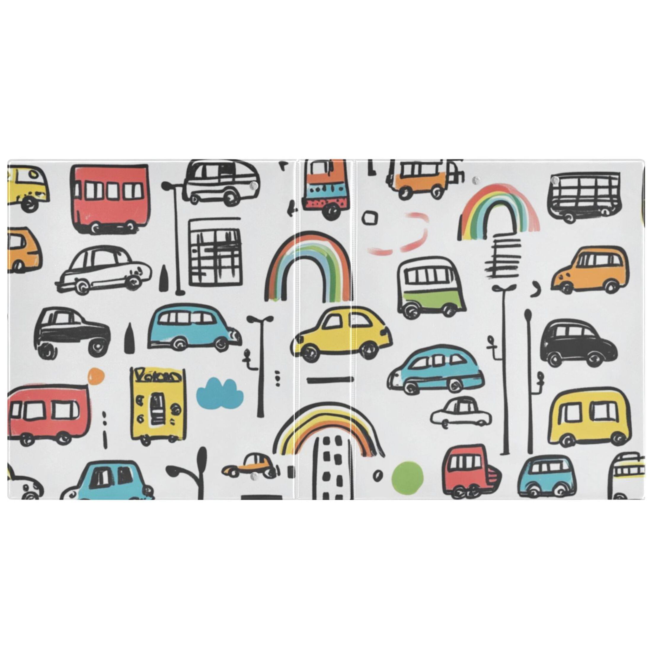 Cars and Rainbows Doodle 3 Ring Binders 1.5 inch Hardcover File Folders with Interior Pockets A4 Size Organizer for School Office Hospital