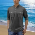thumbnail image 2 of OHMZYZO Mens Henley Shirts Long Sleeve Button Down T-Shirt Casual Stand Collar Cotton Linen Work Tops with 2 Pockets Dark Gray L, 2 of 8