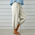 thumbnail image 4 of Htigea Lounge Pant for Women Cotton Linen Print Elastic Waist Pants Loose Casual Drawstring Pocket Pant Leisure Outdoor Daily Pants Beige,L, 4 of 6