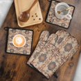 thumbnail image 5 of Orange Ethnic Geometric Pattern Kitchen Oven Mitt and Pot Holder Sets 2 Pcs for Baking, Cooking and Grilling, Heat Resistant Up To 392 °F, 5 of 7