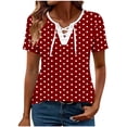thumbnail image 4 of MORESEC Women Plus Size Short Sleeve V Neck Tie Front Polka Dot Blouses Dressy Casual Tops Cute Tee Shirts Summer Vacation Party Clothes, Red 2XL, 4 of 5