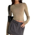 thumbnail image 3 of Women'S Basic T-Shirt Crew Neck Long Sleeve Slim Fit Cute Tops Coffee S, 3 of 9
