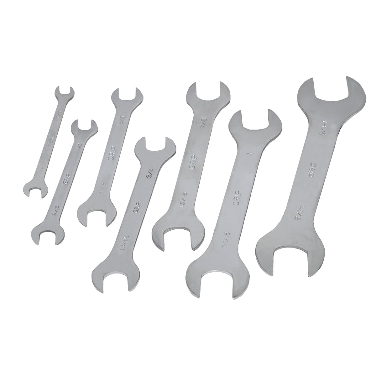 GRIP 7 pc Super Thin Open End Wrench Set - Sizes: 3/8 x 7/16in, 1/2 x 9/16in, 5/8 x 11/16in, 3/4 x 13/16in, 7/8 x 15/16in, 1 x 1-1/16in, 1-1/8 x 1-1/4in - Roll Up Storage Pouch