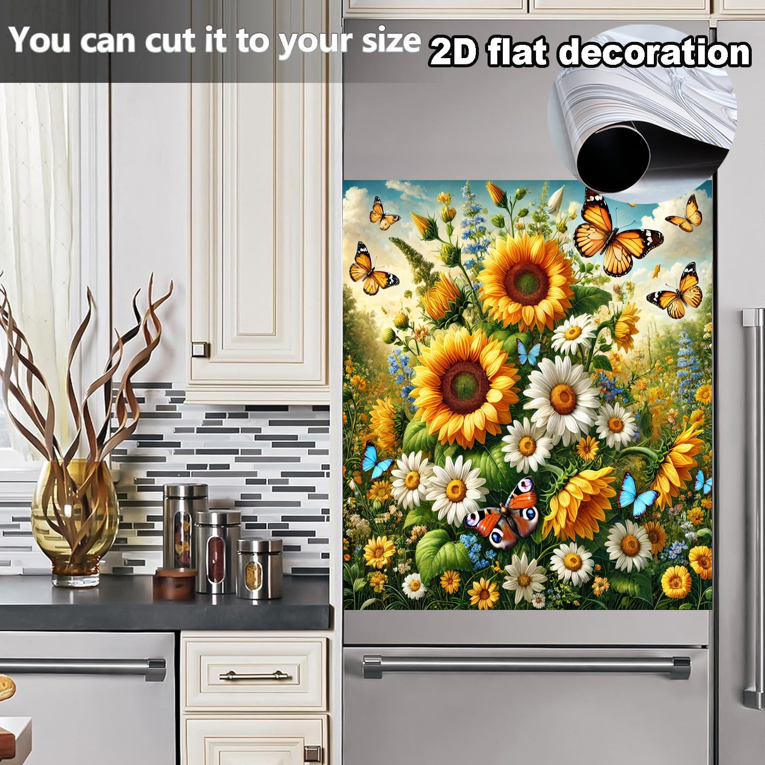 1Pc Dishwasher Magnet Cover, Sunflowers and Butterflies Magnet Sticker Fridge Panel Decal for Home Kitchen Decor, 23x26 in