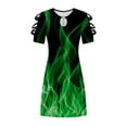 thumbnail image 4 of Usmixi Formal Dresses for Women Sexy Keyhole Slim Cold Shoulder Strap Tunic Mini Dresses Round Neck Short Sleeve Flame Print Summer Short Dress Green XL, 4 of 5