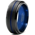 thumbnail image 1 of P. Manoukian Tungsten Wedding Band Ring 10mm for Men Women Black Blue Center Line Beveled Edge Brushed Lifetime Guarantee Size 5, 1 of 4