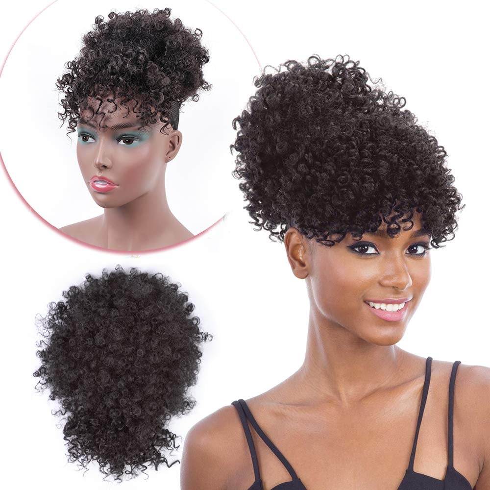 Afro High Puff with Bangs Synthetic Drawstring Ponytail Kinky Curly Bangs  Short Afro Kinky Curly Pony Tail Clip in on Wrap Updo Hair Extensions for  Women | Walmart Canada
