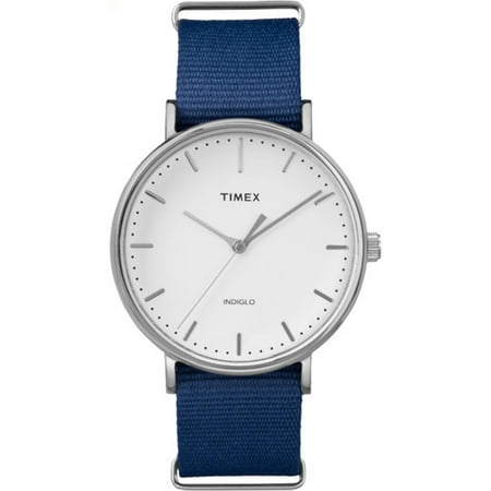 Timex Unisex Fairfield 41 White Dial Watch, Blue Nylon Slip-Thru Strap