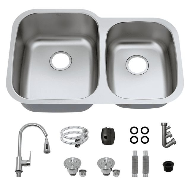 Tarja Fregadero Doble Tamaño para Submontar - Acero Inoxidable 304 Plata Calibre 18 con Accesorios