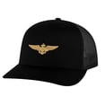thumbnail image 2 of Aviation Trucker Hat - Navy Aviator Cap with Gold Embroidered Wings - Military Aviator Hat Snapback (NavyBlue), 2 of 9